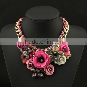 Very popular braided exaggerated necklace crystal flower short clavicle necklace