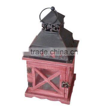Red Color Wood Lantern Cross Frame Iron Top photo-2