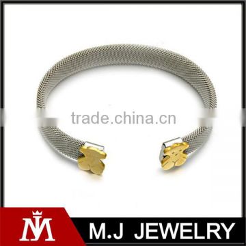 Two Tone Stainless Steel Mesh Bracelet With Bear Charm