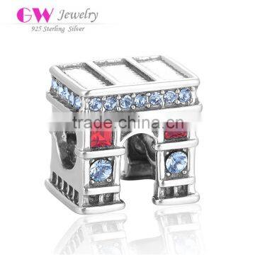 X305 European Travel Charms With Crystal,925 Sterling Silver Arc De Triomphe Design Charms