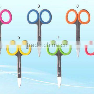 Stainless steel manicure scissors with silicon non-slip finger grips