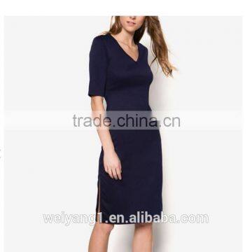 Elegant V-neckline Short Sleeves Regular Fit Women Dress With SIde Seams