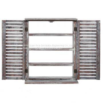 MyGift? Brown Wood Window & Shutter Design Nail Polish Rack for Wall / Salon Display Stand With 4 Shelves photo-2