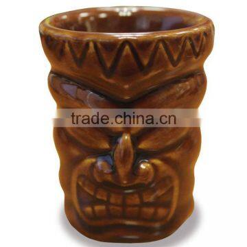 Ceramic Tiki Shot Glass Short Tiki Brown