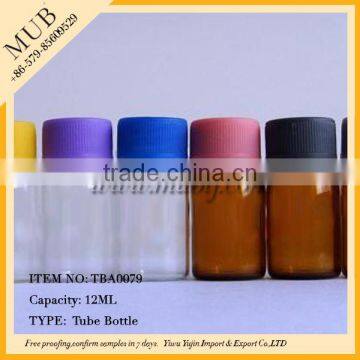 Mini tubular glass vial, borosilicate glass bottle, tubular glass vial with plastic cap