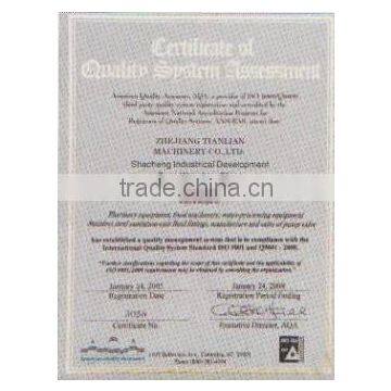 Certificate of Quality System Assessment