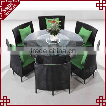 All weather PE wicker modern round dining table sets with 6 chairs