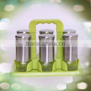 6pcs high quality glass spice jar with stainess steel coating