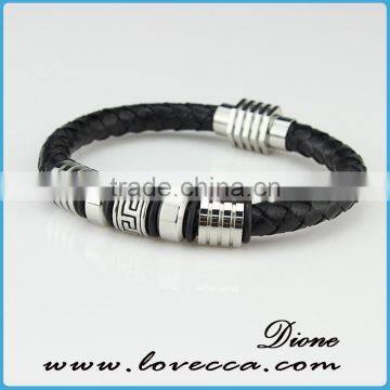 Stainless Steel & Leather Mens Bracelet , Braided Genuine Leather Bracelet Men Stainless Steel photo-4