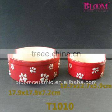 T1010 Bloom red ceramic dog bowl