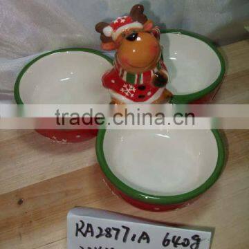 hot sale christmas reindeer shape ceramic christmas candy holder for supply