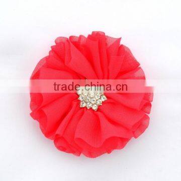 Handmade Chiffon Flower With Rhinestone for Kids Hair Accessories photo-3