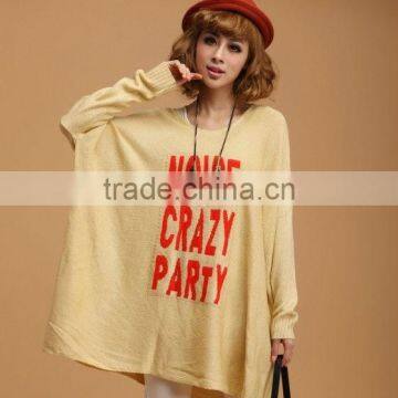 OEM ladies fashion O-neck bat sleeve oversized pullover knit sweater