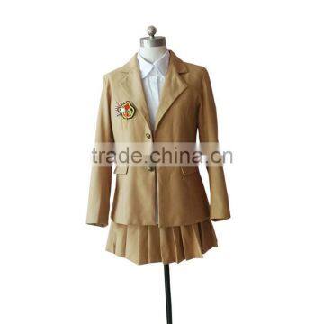 Khaki school uniform patterns with blazer shirt and skirt wholesale