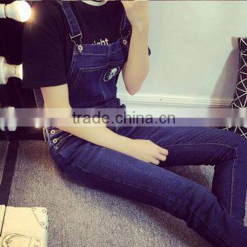 Spring Dark Blue Overalls Siamese Slim Influx of Female Feet Hole Jeans Pants Collapse Was Thin Pants Suspenders photo-4