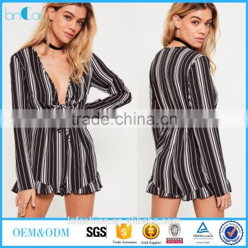 2017 Fashion women short playsuit with black striped flutter short playsuit