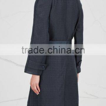 Wholesale Ladies Apparel Navy Houndstooth Linen and Silk Blend Coat(DQE0351C) photo-2