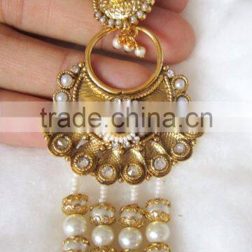 PEARL Dangler Gold Tone Dangler POLKI EARRINGS photo-2