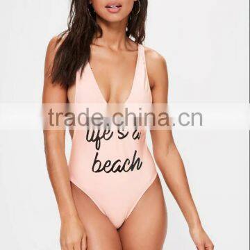 2017 Women Swimwear One Piece Sexy Low Side Sexy Swimsuit Spandex/Polyester Material Swimwear&Beachwear Letters Print photo-2