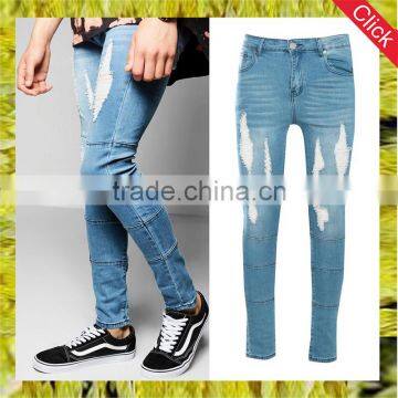 New style skinny fit denim jeans pent men's ripped distressing custom made jeans pants