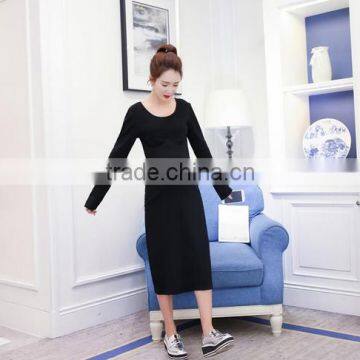 Wholesale Long Sleeve Maternity Wrap Dress Black Extra Long T-shirt for Pregnant Women