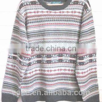 Crew Neck Classic Stylish Jacquard All Over Body Mens Multi Color Sweater photo-3