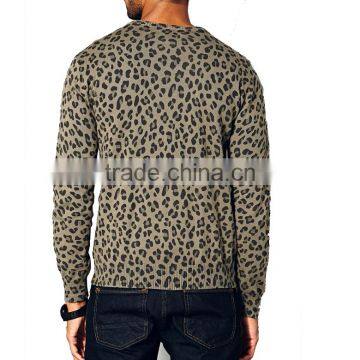 Fashionable Crew Neck Leopard Pattern Cotton Long Sleeve Men Pullover Sweater photo-3