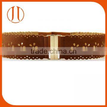 Women Ladies Girls Simple Brown Elastic Waist Belt with Hollow Flower