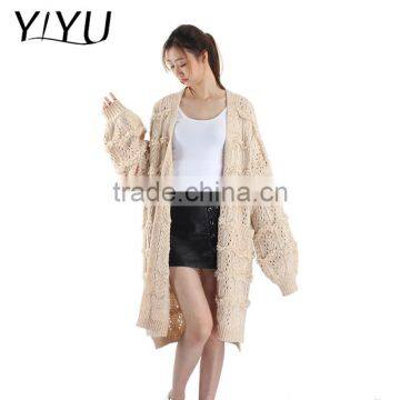 Korea Winter Long Coat Wholesale Knit Hooded Cardigan women sweater