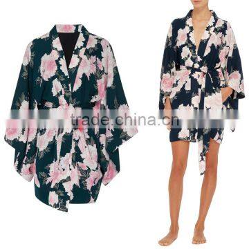 Oriental Japanese Design Full Sleeve Chiffon Kimono Floral Bridesmaid Robe photo-6