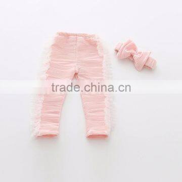 Wholesale 2015 New Design Fall Pink Lace Ruffle Baby Leggings