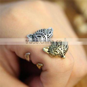 Silver Bronze Plated Fox Knuckle Ring Animal Open Mouth Unisex Rings