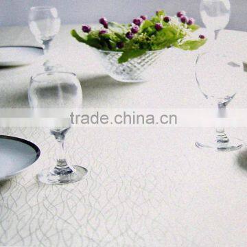 Creative White Table Cover Customized Floral Printed Linen Fabric 70 Inch Round Tablecloth