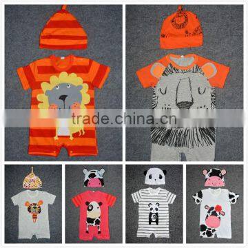 baby jumpsuit print cartoon animal summer short sleeve romper set with hat S64008