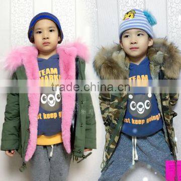 Parka Kids Wear 2015 Coat Jackets For Children Clothing Factory Girls' Faux Fur-Lined Army Coat Kid Clothes Fur Coat