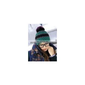 Supply female winter warm jacquard knitted hats with ball on top