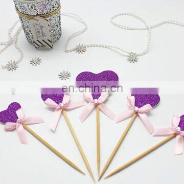 New Design Purple Heart with Bow Wedding Birthday Cake Topper