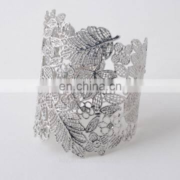 New desgin silver hollow flower and leaf large brass cuff bracelet