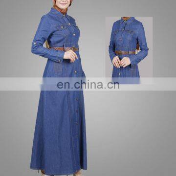 New Style Denim Muslim Caftan Dress Fancy Blue Islamic Women Cardigan photo-5