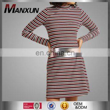 Fashion Design Knit Fabric Striped Slim Mini Dress For Young Girls Plus Size Dress