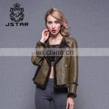 2017 Best New Design Lady Overcoat Women Lamb Leather Jacket