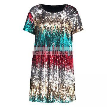 New Design Summer Fashion Short Sleeve Women Sequin t Shirt Dress photo-4