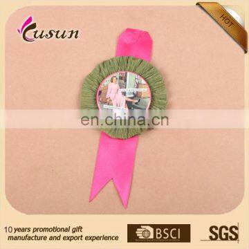 Cheap Wholesale Tinplate Button Printing Round Ribbon Birthday Badge / Birthday Rosette Badge For Birthday Party