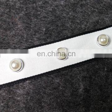Black and White Handmade Ribbon With Pearl Rivet in 2.6cm photo-6