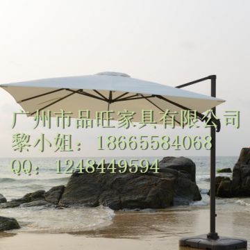 Brushed Wooden Cap Outdoor Umbrella Hotel 3m Pole Hexagonal Shape