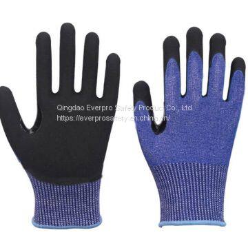 Anti Cut 15G HPPE Nitrile Sandy Thumb Reinforcement Cut Resistant Gloves