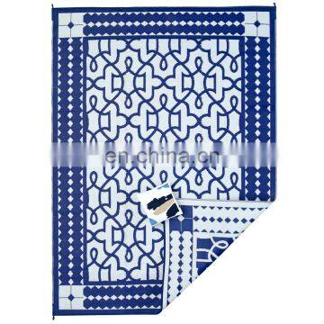 Reversible Outdoor/Indoor Plastic Rug,Easy to Clean, Stain and Water Resistant,Blue/White RV Camping Mat photo-6
