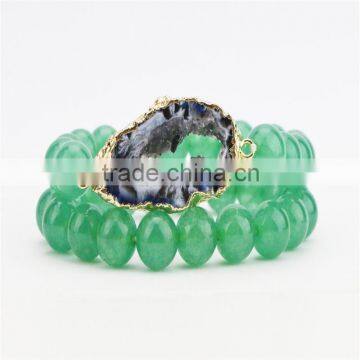 FULL-0330 Natural jade stone with charm geode druzy bracelet