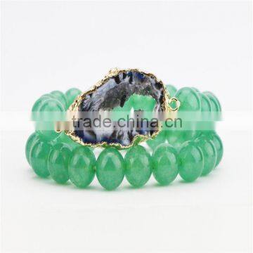 FULL-0330 Natural Jade Stone With Charm Geode Druzy Bracelet