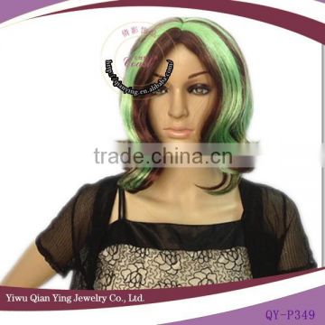 green and short brown curly halloween bob wigs